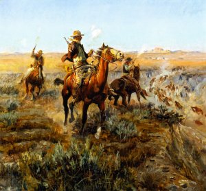 Smoking Cattle Out of the Breaks by Charles Marion Russell Oil Painting