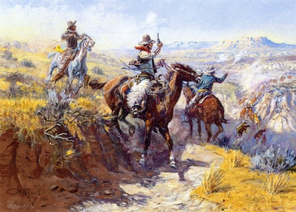 Main Product Photo of Smoking Them Out Painting by Charles Marion Russell