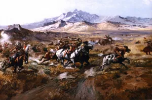 Stage Coach Attack by Charles Marion Russell Oil Painting