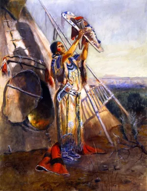 Sun Worship in Montana by Charles Marion Russell - Oil Painting Reproduction