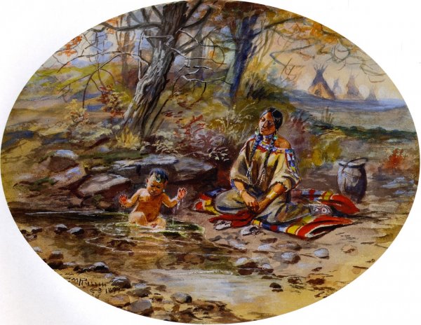 The Bath by Charles Marion Russell - Hand-Painted Oil Painting Reproduction