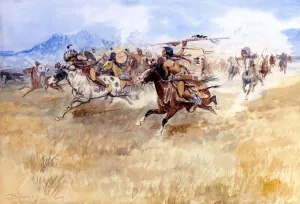 The Battle Between the Blackfeet and the Piegans by Charles Marion Russell - Oil Painting Reproduction