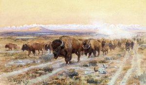 The Bison Trail by Charles Marion Russell Oil Painting