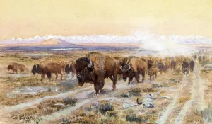 The Bison Trail by Charles Marion Russell Oil Painting