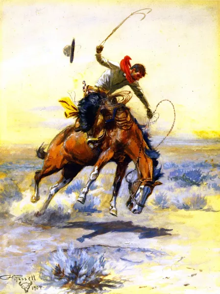 The Bucker by Charles Marion Russell - Oil Painting Reproduction