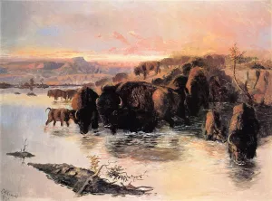 The Buffalo Herd by Charles Marion Russell Oil Painting
