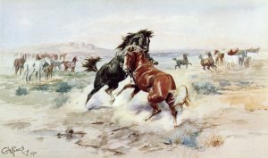 The Challange, #2 by Charles Marion Russell Oil Painting