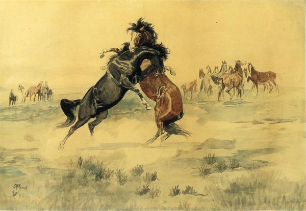 The Challenge by Charles Marion Russell - Hand-Painted Oil Painting Reproduction