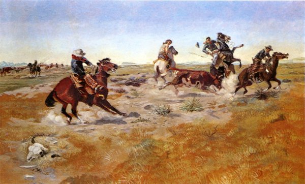 The Judith Basin Roundup by Charles Marion Russell - Hand-Painted Oil Painting Reproduction
