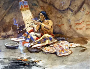The Peace Pipe by Charles Marion Russell - Oil Painting Reproduction