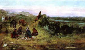 The Piegans Preparing to Steal Horses from the Crows by Charles Marion Russell - Oil Painting Reproduction
