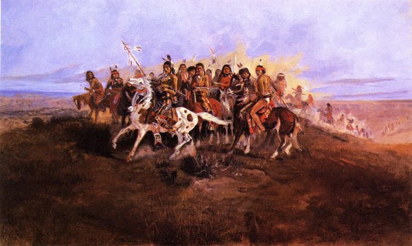 The War Party by Charles Marion Russell - Hand-Painted Oil Painting Reproduction