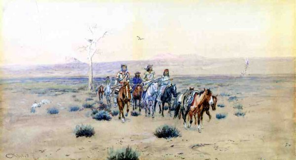 Main Product Photo of Trappers Crossing the Prarie Painting by Charles Marion Russell