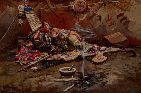 Main Product Photo of Waiting and Mad  Painting by Charles Marion Russell
