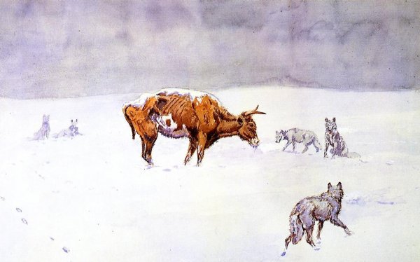Main Product Photo of Waiting for a Chinook also known as The Last of Five Thousand Painting by Charles Marion Russell