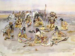 War Council by Charles Marion Russell - Oil Painting Reproduction