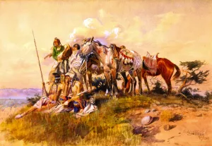 Watching for the Smoke Signal by Charles Marion Russell - Oil Painting Reproduction