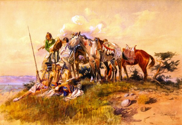 Main Product Photo of Watching for the Smoke Signal Painting by Charles Marion Russell