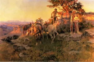 Watching for Wagons by Charles Marion Russell - Oil Painting Reproduction