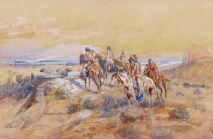 Watching The Iron Horse by Charles Marion Russell Oil Painting