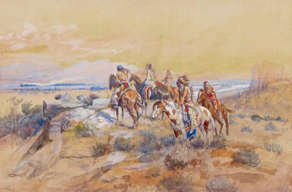 Main Product Photo of Watching The Iron Horse  Painting by Charles Marion Russell