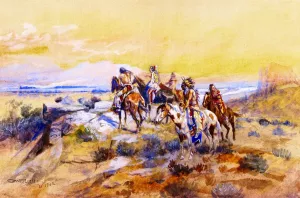 Watching the Iron Horse by Charles Marion Russell - Oil Painting Reproduction