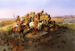 Watching the Settlers by Charles Marion Russell - Oil Painting Reproduction