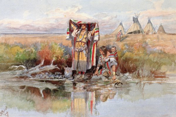 Water Girl by Charles Marion Russell - Hand-Painted Oil Painting Reproduction