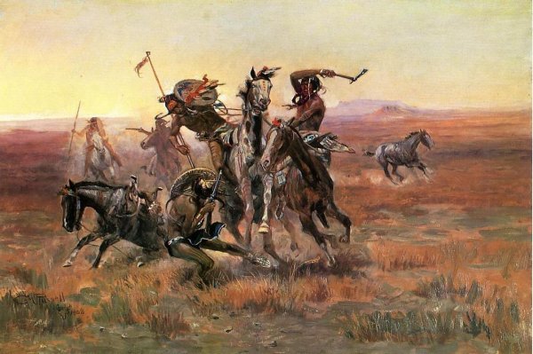 Main Product Photo of When Blackfeet and Sioux Meet Painting by Charles Marion Russell