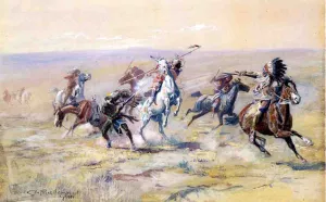 When Sioux and Blackfoot Meet 2 by Charles Marion Russell - Oil Painting Reproduction