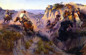Wild Horse Hunters No. 2 by Charles Marion Russell - Oil Painting Reproduction
