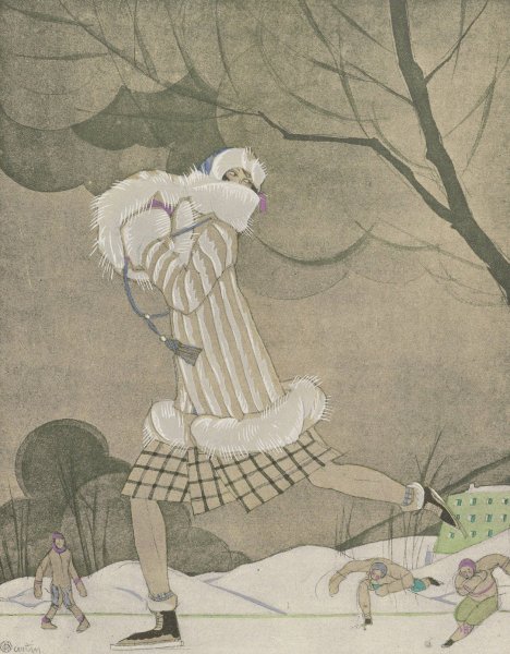 Main Product Photo of La Belle de chamonix; Jaquette hermine et renard blanc, de Max-A. Leroy  Painting by Charles Martin