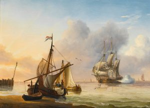 Shipping in a calm by Charles Martin Powell Oil Painting