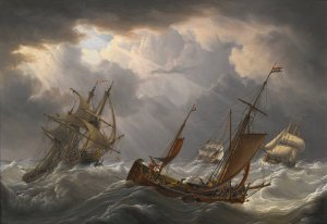 Shipping in a storm by Charles Martin Powell Oil Painting