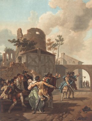 La Rixe by Charles-Melchior Descourtis Oil Painting