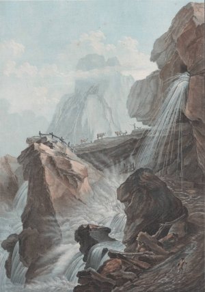 Vue de la chute du torrent de Gelten by Charles-Melchior Descourtis Oil Painting