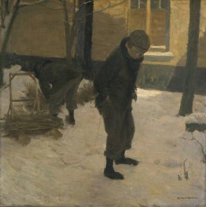 Child with Sleigh by Charles Mertens Oil Painting