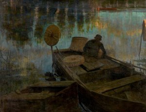 Fisherman in the Moonlight by Charles Mertens Oil Painting