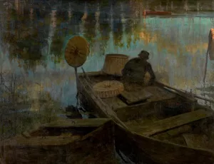 Fisherman in the Moonlight by Charles Mertens Oil Painting