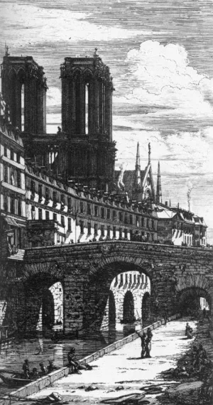 The Petit Pont Oil painting by Charles Meryon