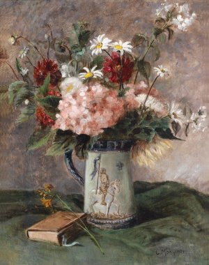 Blumenstuck mit Buch by Charles Monginot Oil Painting