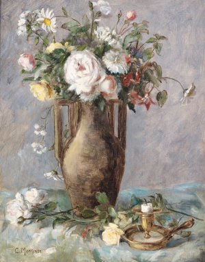 Blumenstuck mit Kerzenhalter by Charles Monginot Oil Painting