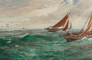 In the track of the trawlers by Charles Napier Hemy Oil Painting