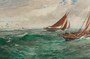 In the track of the trawlers by Charles Napier Hemy Oil Painting