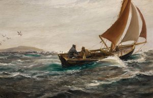 With Wind And Tide - Off The Dodman-Head, Falmouth by Charles Napier Hemy Oil Painting