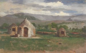 Landscape sketch with primitive huts, Provence by Charles Negre Oil Painting