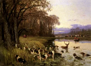 A Stag at Bay painting by Charles Olivier De Penne