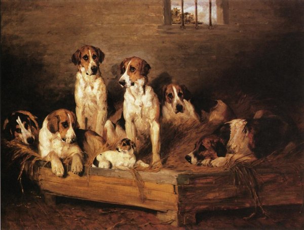 Main Product Photo of Foxhounds Painting by Charles Olivier De Penne