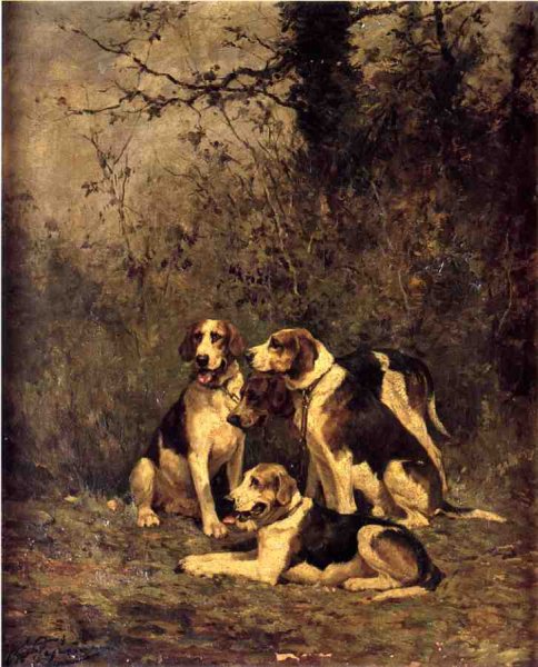 Main Product Photo of Hounds at Rest Painting by Charles Olivier De Penne