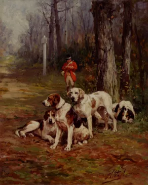 Hunting Dogs At Rest Oil painting by Charles Olivier De Penne
